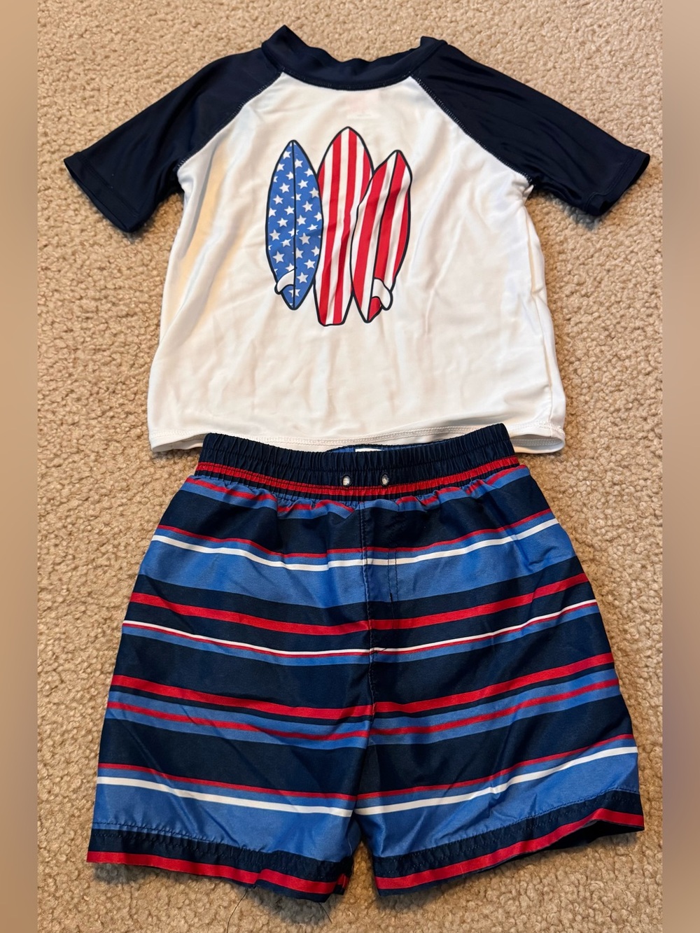 Kids Navy & White Surf Graphic Rash Guard & Swim Trunks Set